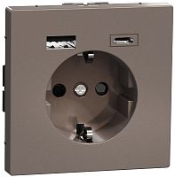 Розетка с заземлением +2xUSB тип A+C без рамки Schneider Electric Merten D-Life 1-м. мокко картинка